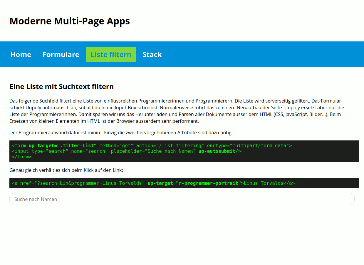 Gif, welches das Ersetzen eines Fragments im DOM illustriert.